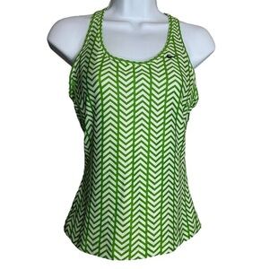 Nike Dri Fit Tank Top Green White Chevron Pattern Built in Bra Racerback Size XS